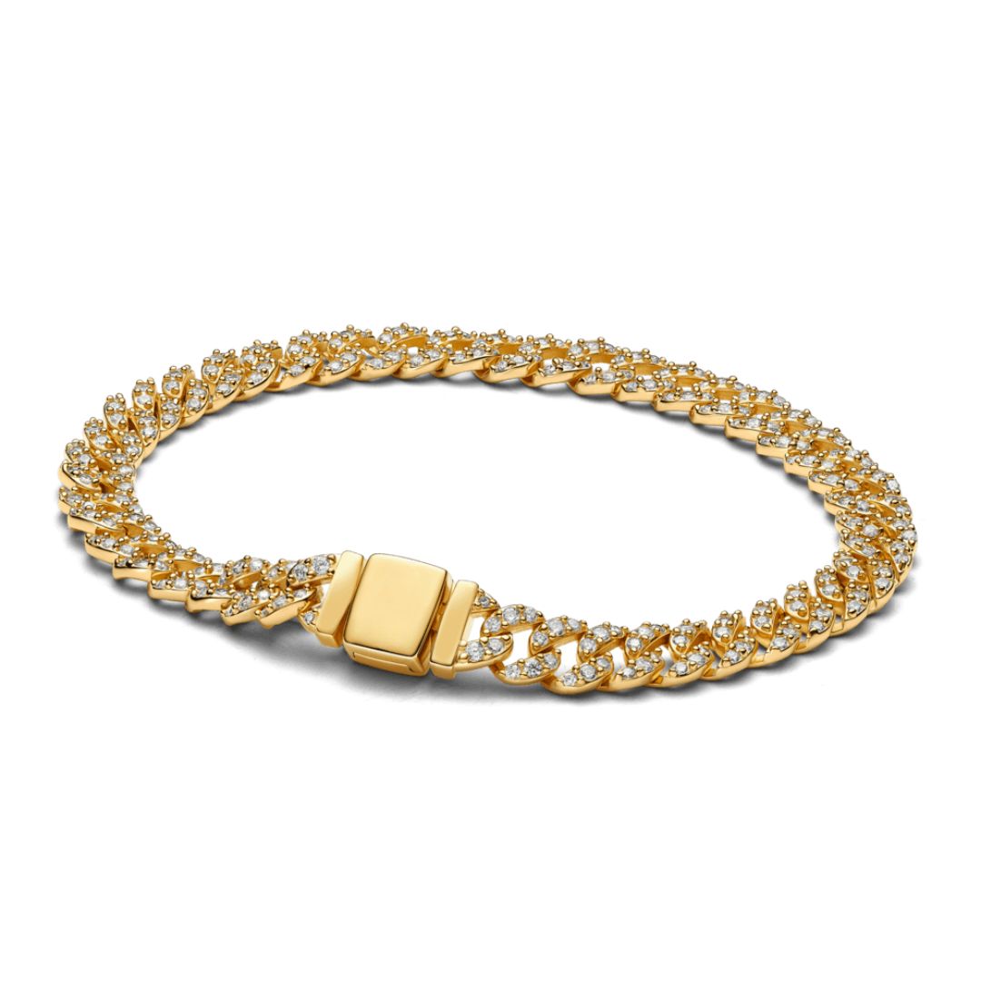 Zeitloses kubanisches Armband aus Gold mit Pavé-Besatz
