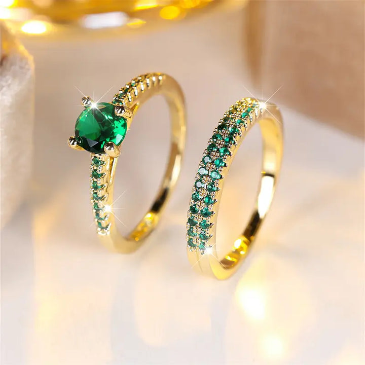 Smaragd Duo Ring Gold Set