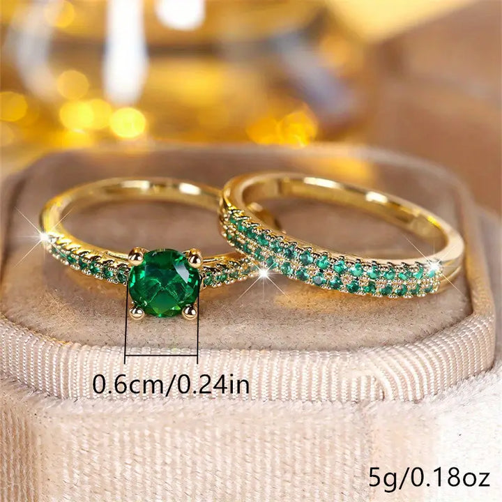 Smaragd Duo Ring Gold Set