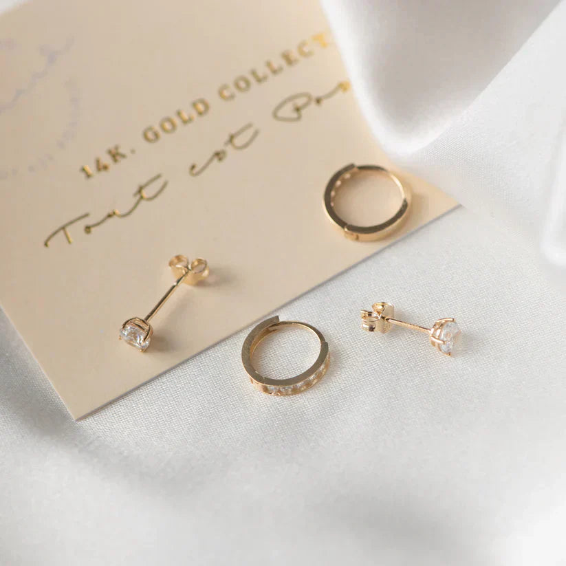 Elegantes Brillane Gold-Ohrring-Set mit Steinen