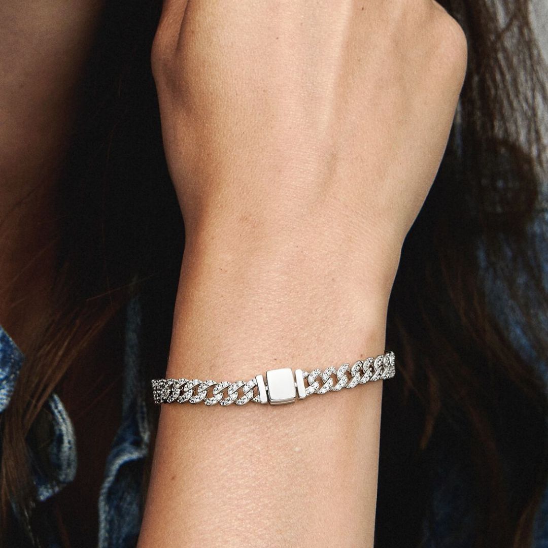 Zeitloses kubanisches Armband aus Gold mit Pavé-Besatz