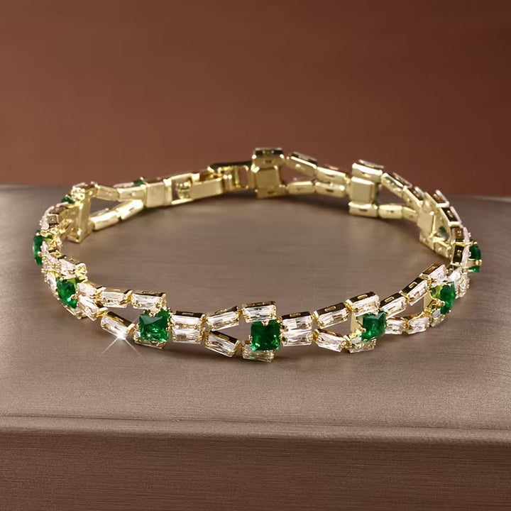 Grüne Tennisarmband Link | Gold