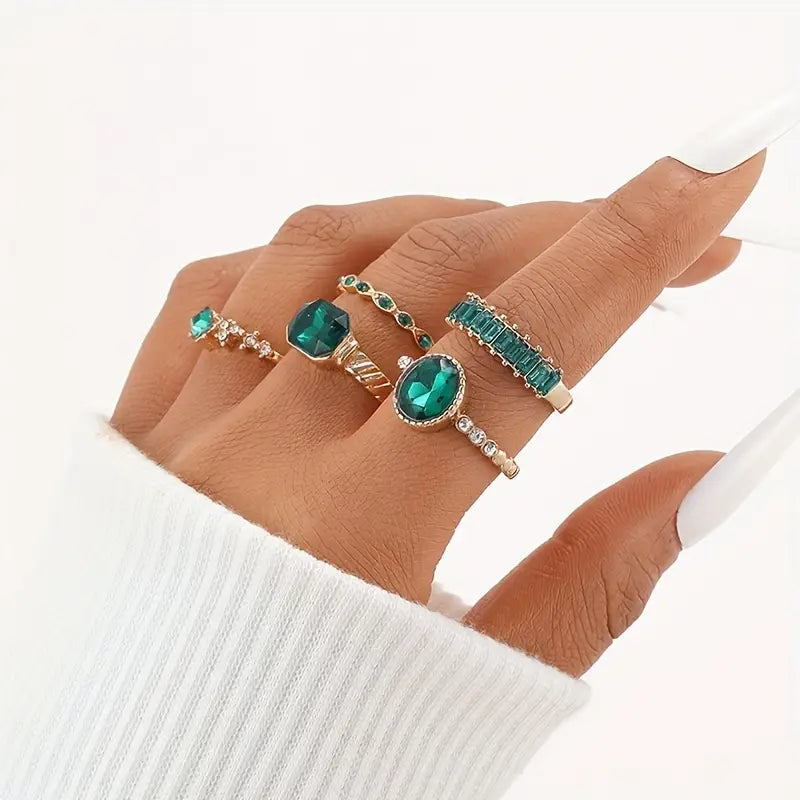Exquisites Set von Zarin-Emerald-Ringen | Gold