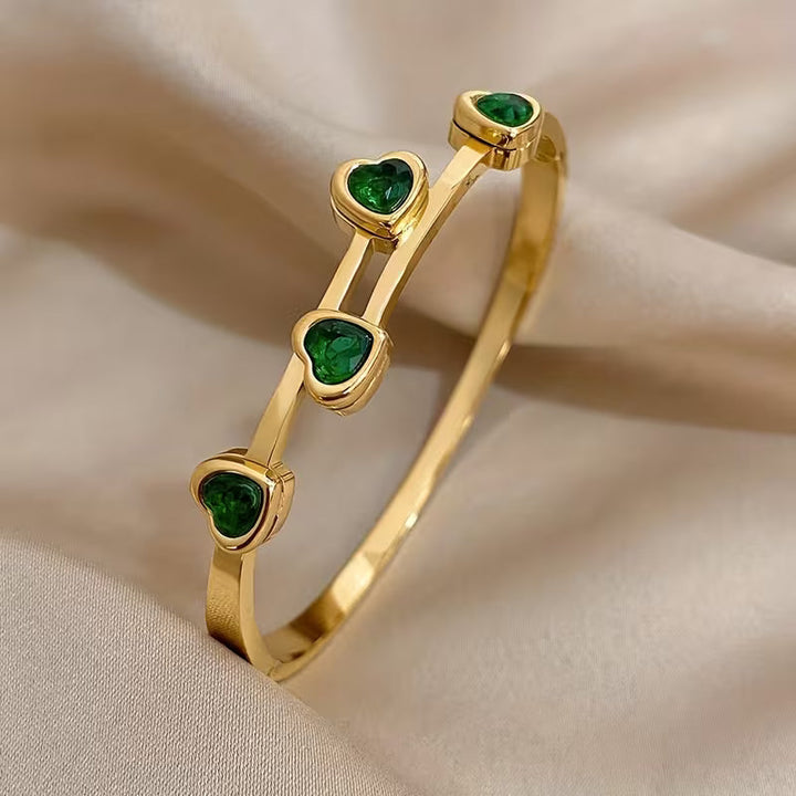 Grüne Herzen Armband | Gold