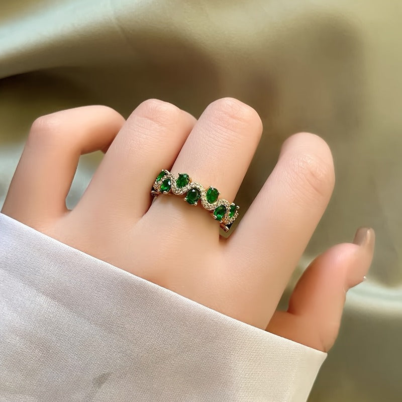 Offener Ring Calira mit schaumigem Smaragd | Gold