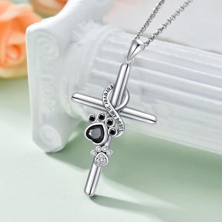 925 Sterling Silber Pfote Kreuz Halskette