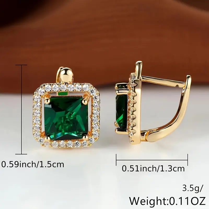 Quadratische grüne Zirkonia-Ohrringe | Gold