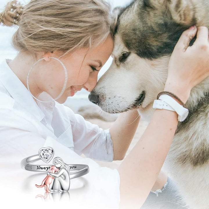 Verstellbarer 925 Silber Hund Ring