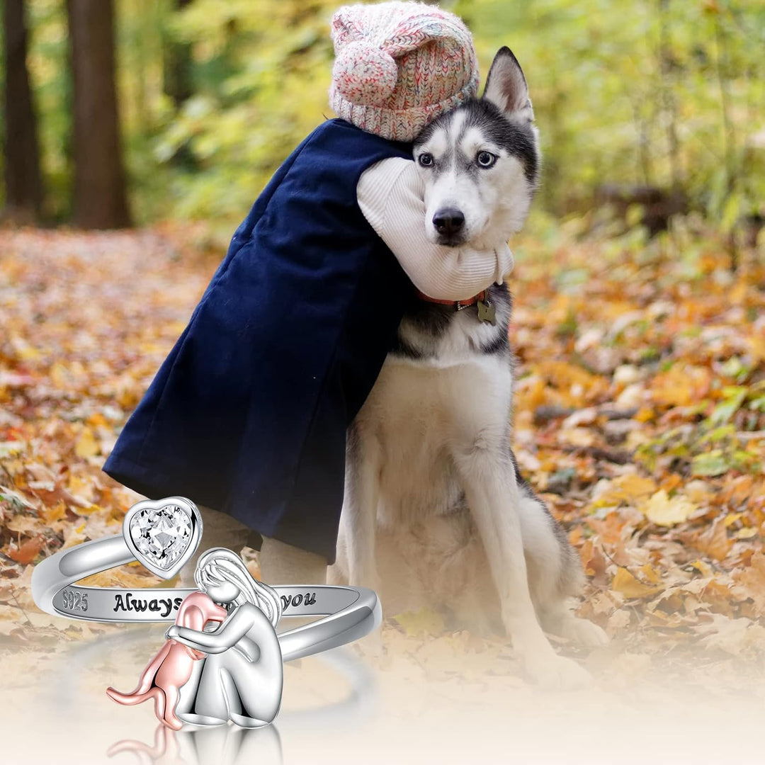 Verstellbarer 925 Silber Hund Ring