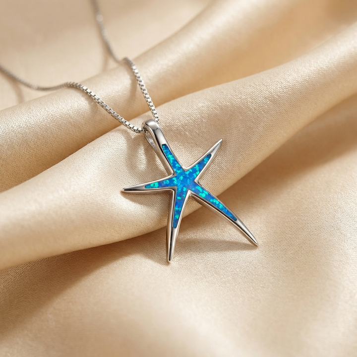 Blaue Opal Silber Seestern Halskette
