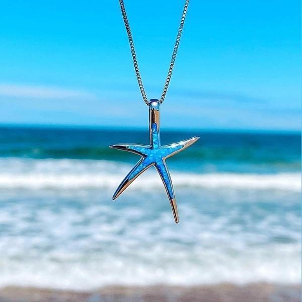 Blaue Opal Silber Seestern Halskette