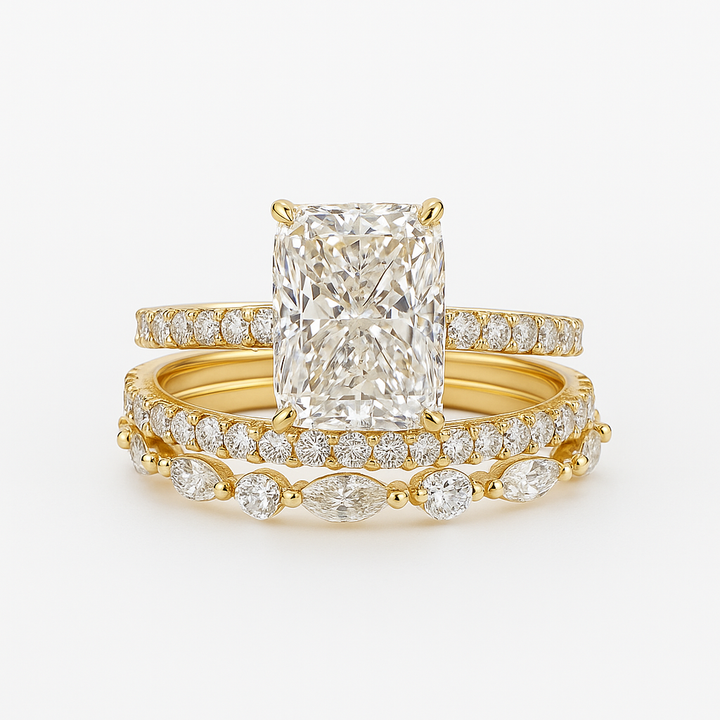 Zeitloses 3-teiliges Jaily-Ehering-Set in Gold