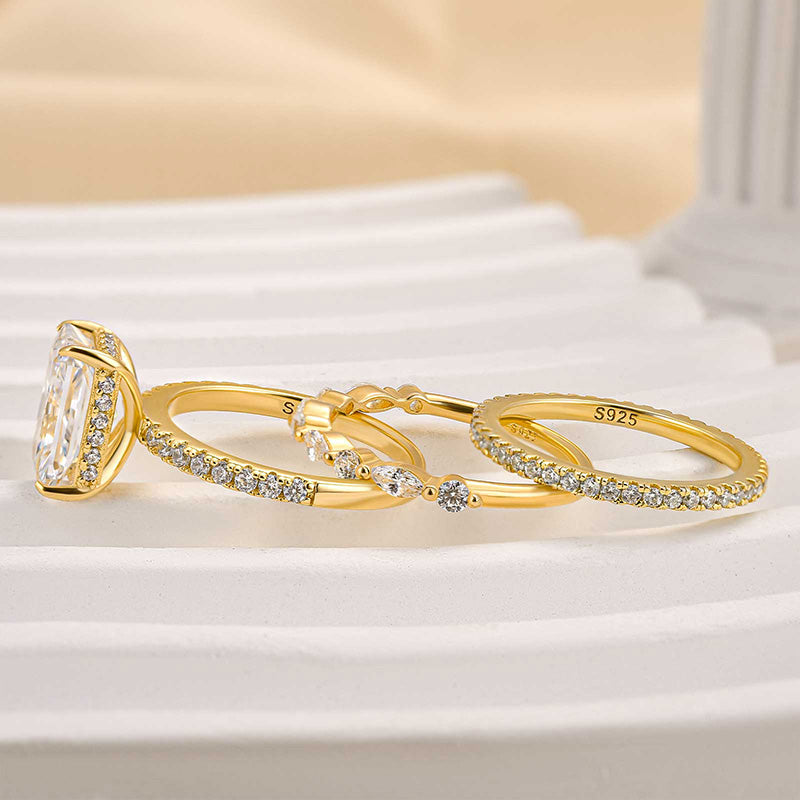 Zeitloses 3-teiliges Jaily-Ehering-Set in Gold