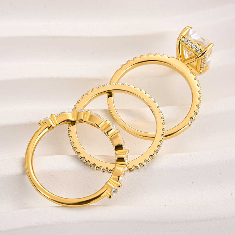 Zeitloses 3-teiliges Jaily-Ehering-Set in Gold