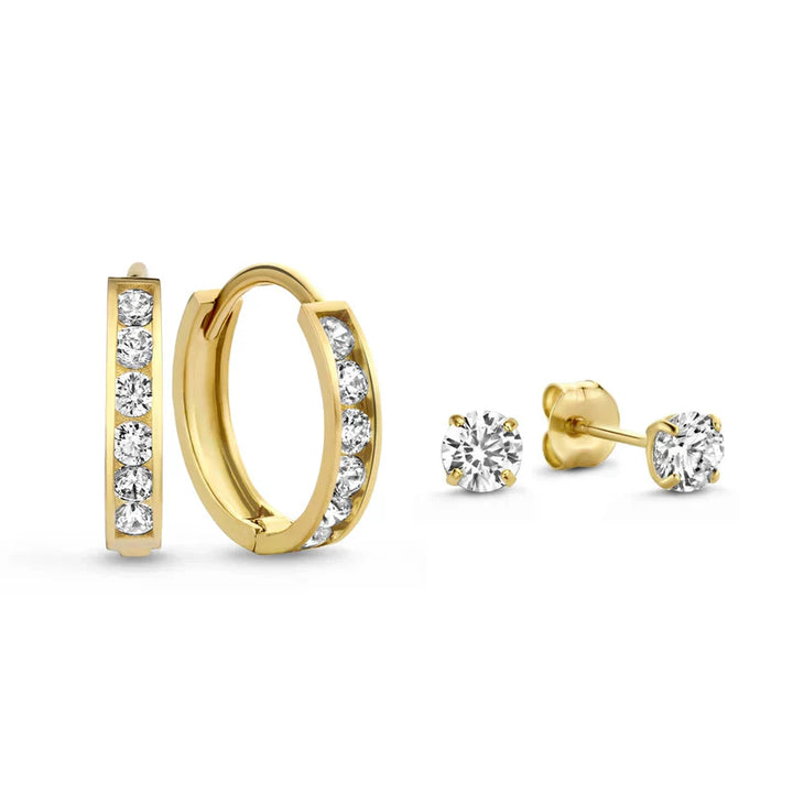 Elegantes Brillane Gold-Ohrring-Set mit Steinen