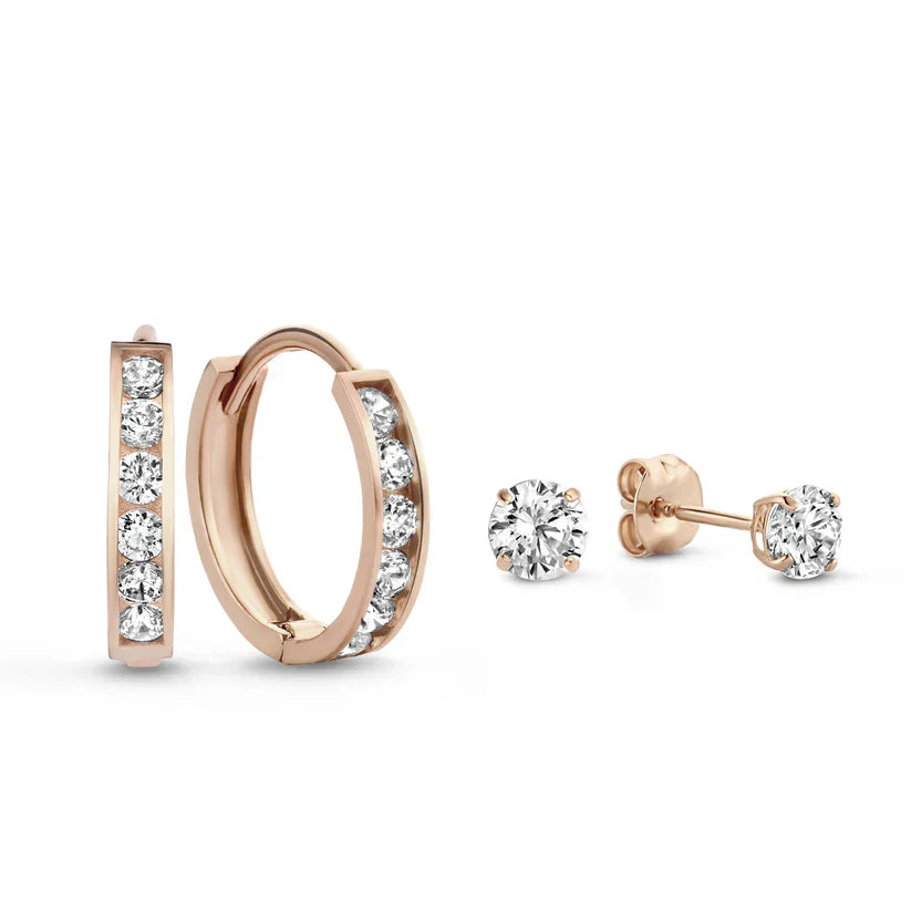 Elegantes Brillane Gold-Ohrring-Set mit Steinen