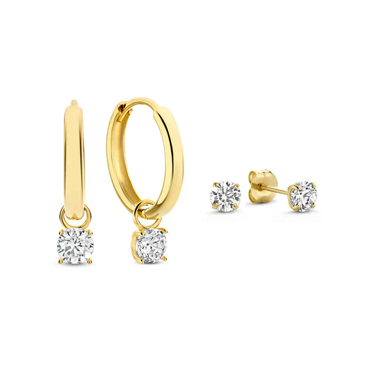 Elegantes Set aus Larmes de Lune Gold-Steinohrringen