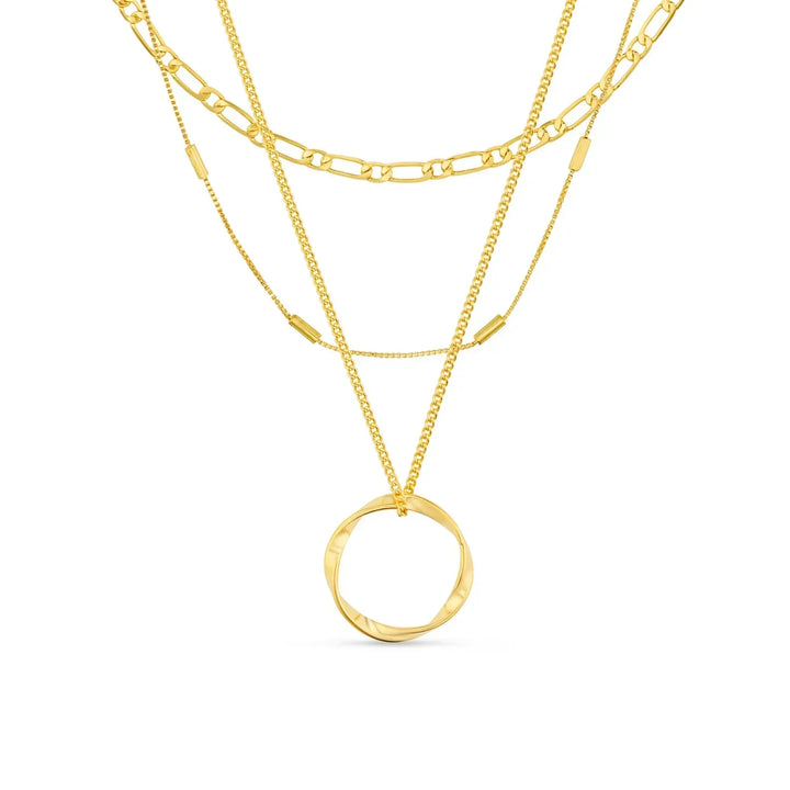 Elegante dreireihige Goldkette mit offenem Kreis