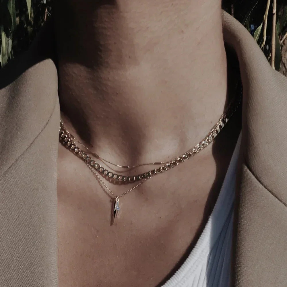 Vintage-Halskette mit flachen Gliedern und Gold-Panzerkette