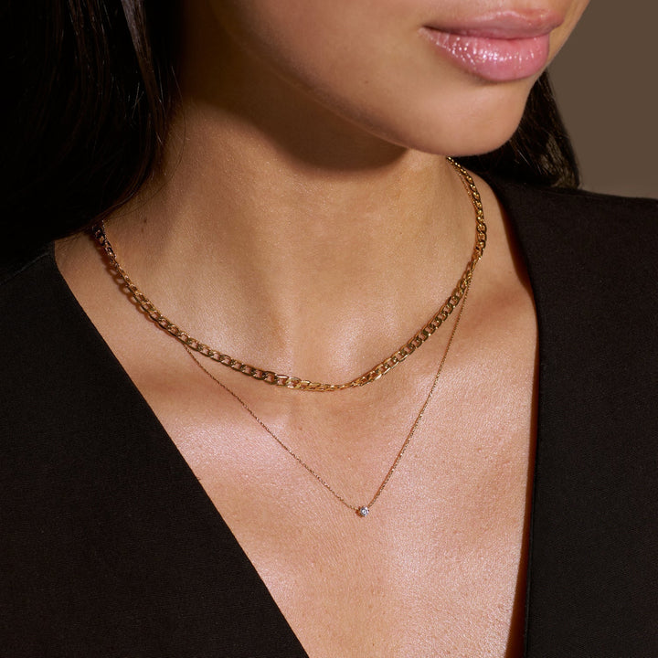 Vintage-Halskette mit flachen Gliedern und Gold-Panzerkette
