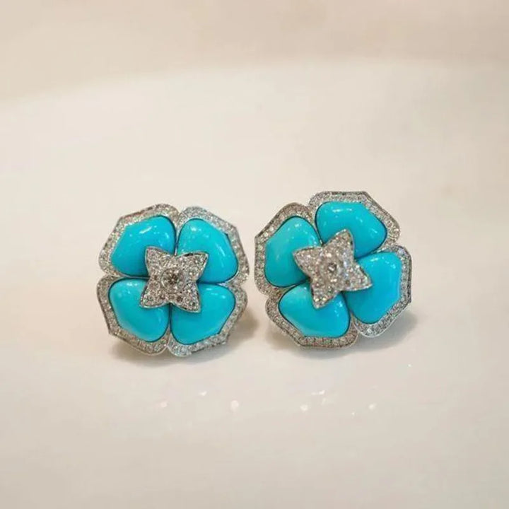 Elegante Silberblaue Blumenohrringe