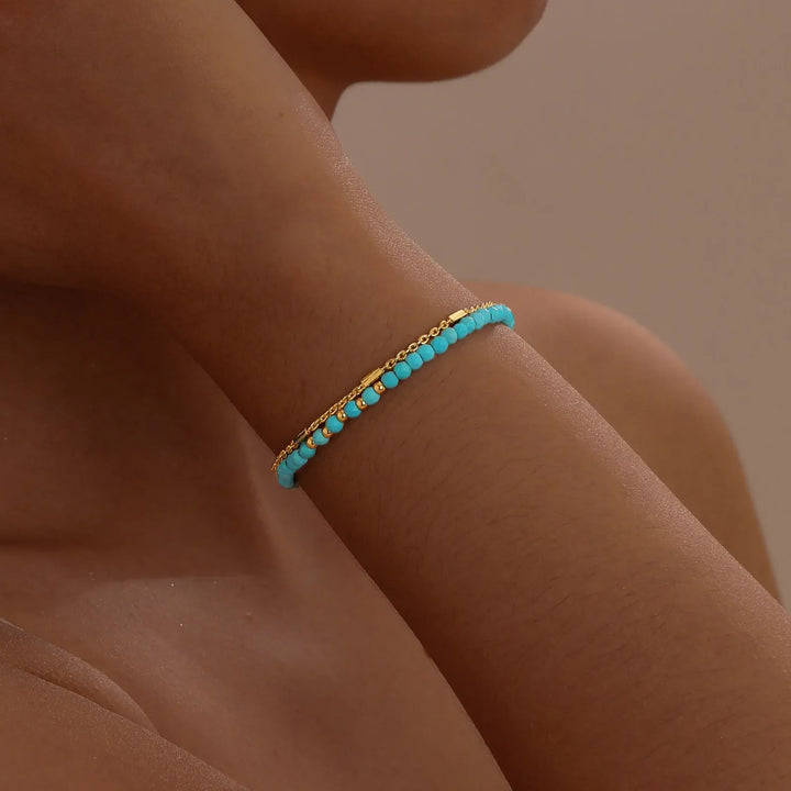 Zeitloses Gold Doppelketten-Türkisarmband