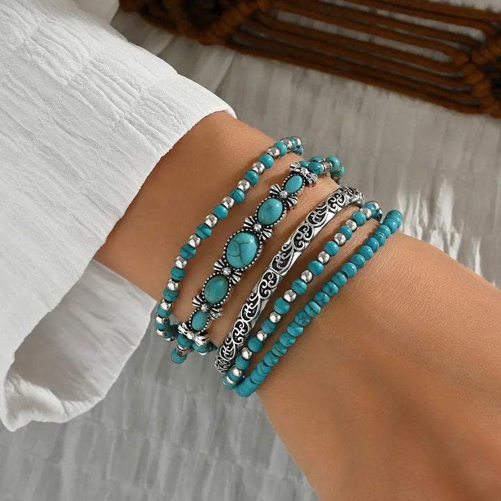 Bohème Türkis Perlenarmband Set