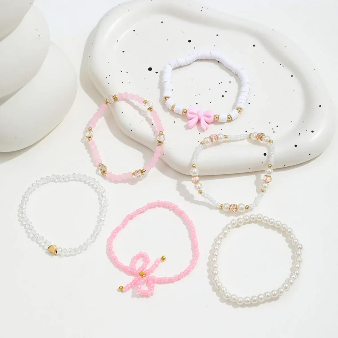 Perlen Liebe Schleifen Armband Set