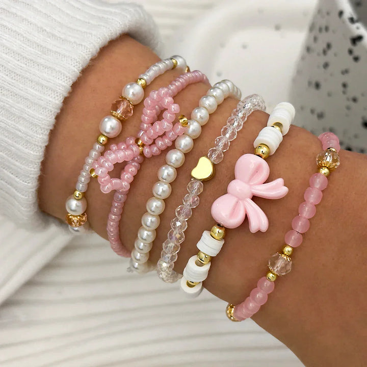 Perlen Liebe Schleifen Armband Set