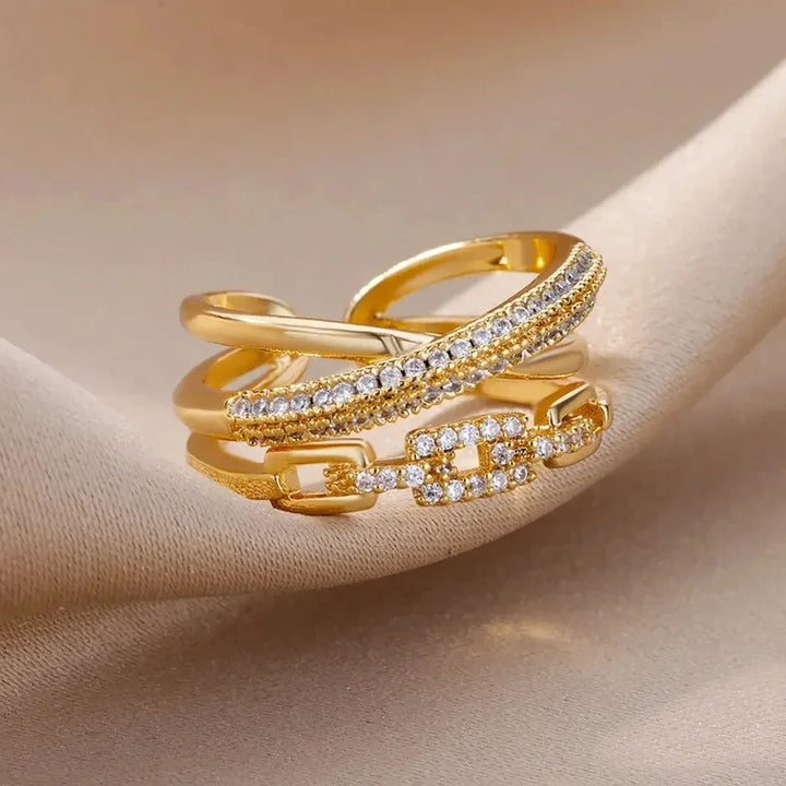 Goldener Kettenlink Kristall Ring