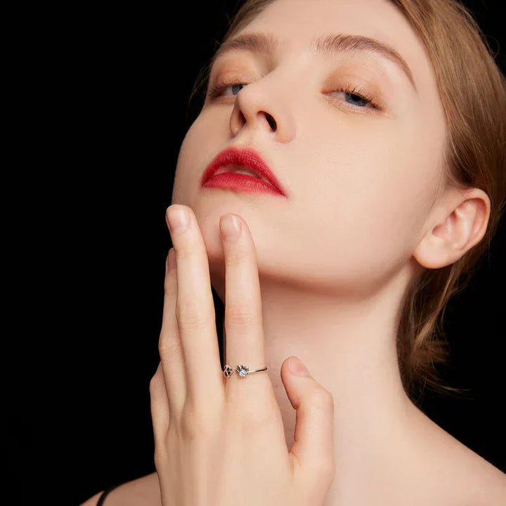 Verstellbarer Silber Pfotenring Mit Zirkonia Und Emaille