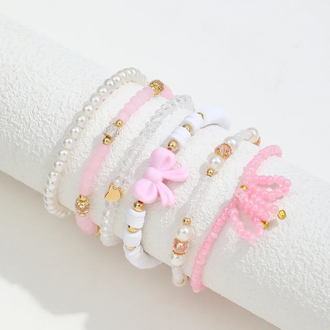 Perlen Liebe Schleifen Armband Set