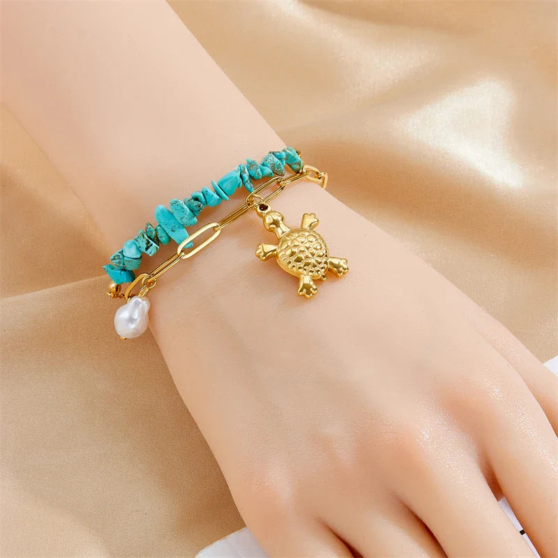 Exklusive Türkis-Schildkrötenarmband aus Edelstahl