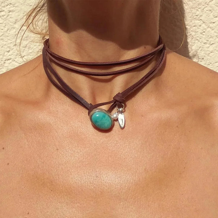 Vintage Bohemian Türkis Anhänger Halskette