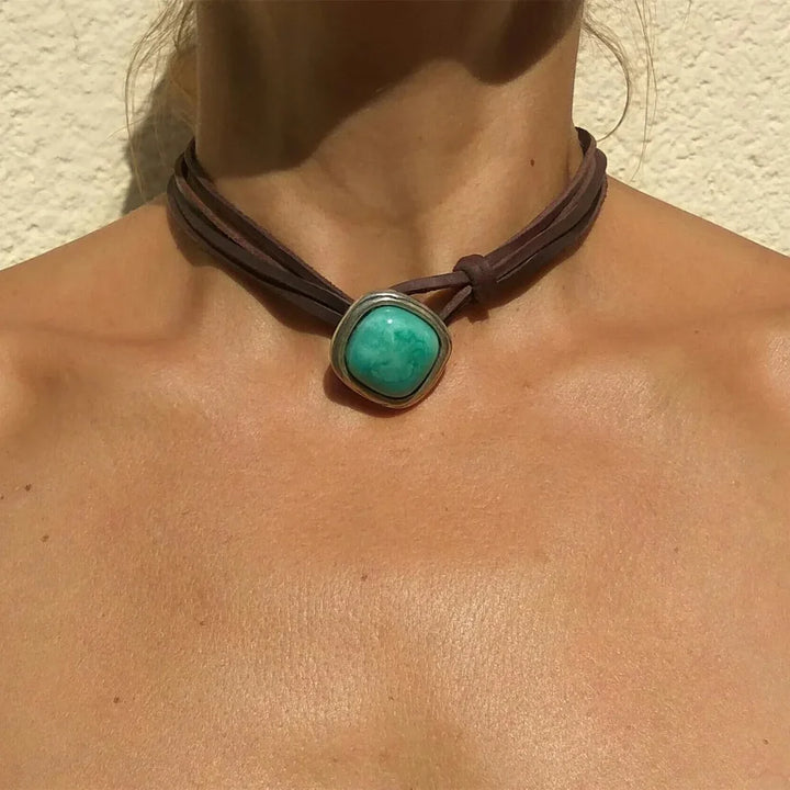 Vintage Bohemian Türkis Anhänger Halskette