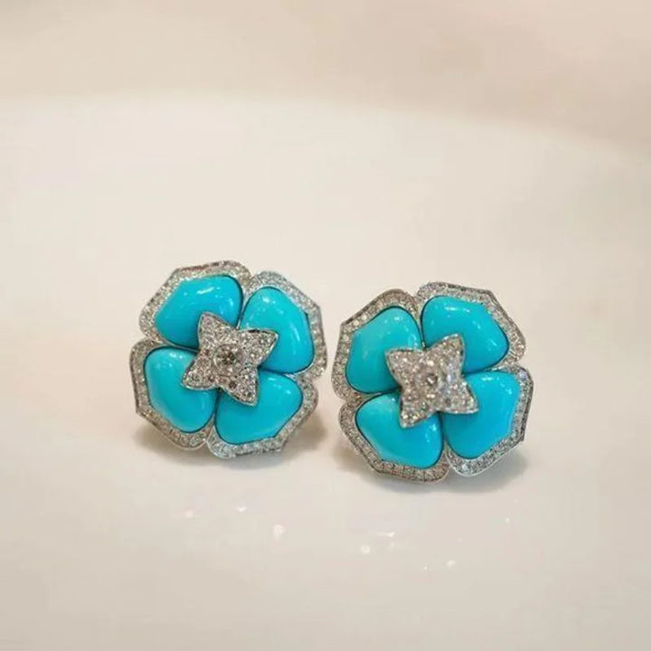 Elegante Silberblaue Blumenohrringe