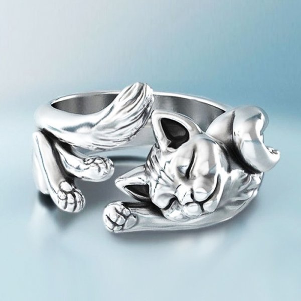 Silberner Vintage Katzenring