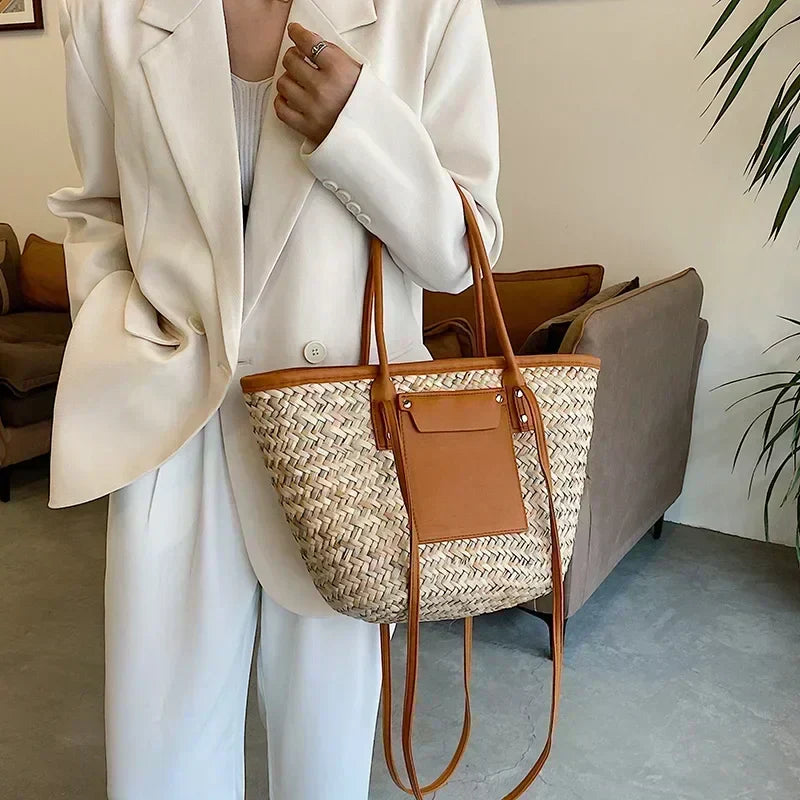 Ophelia Strandtasche aus Stroh mit Lederakzenten foto 1