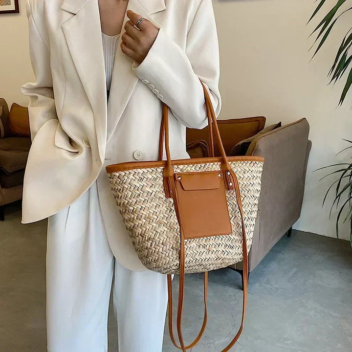 Ophelia Strandtasche aus Stroh mit Lederakzenten foto 1