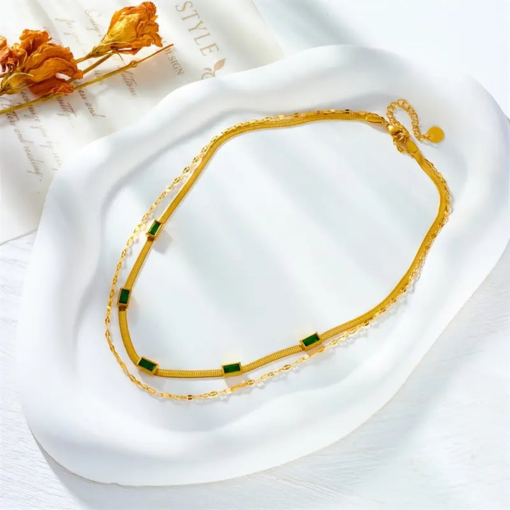Retro-Doppelschicht-Halsband Sorella Gem | Gold