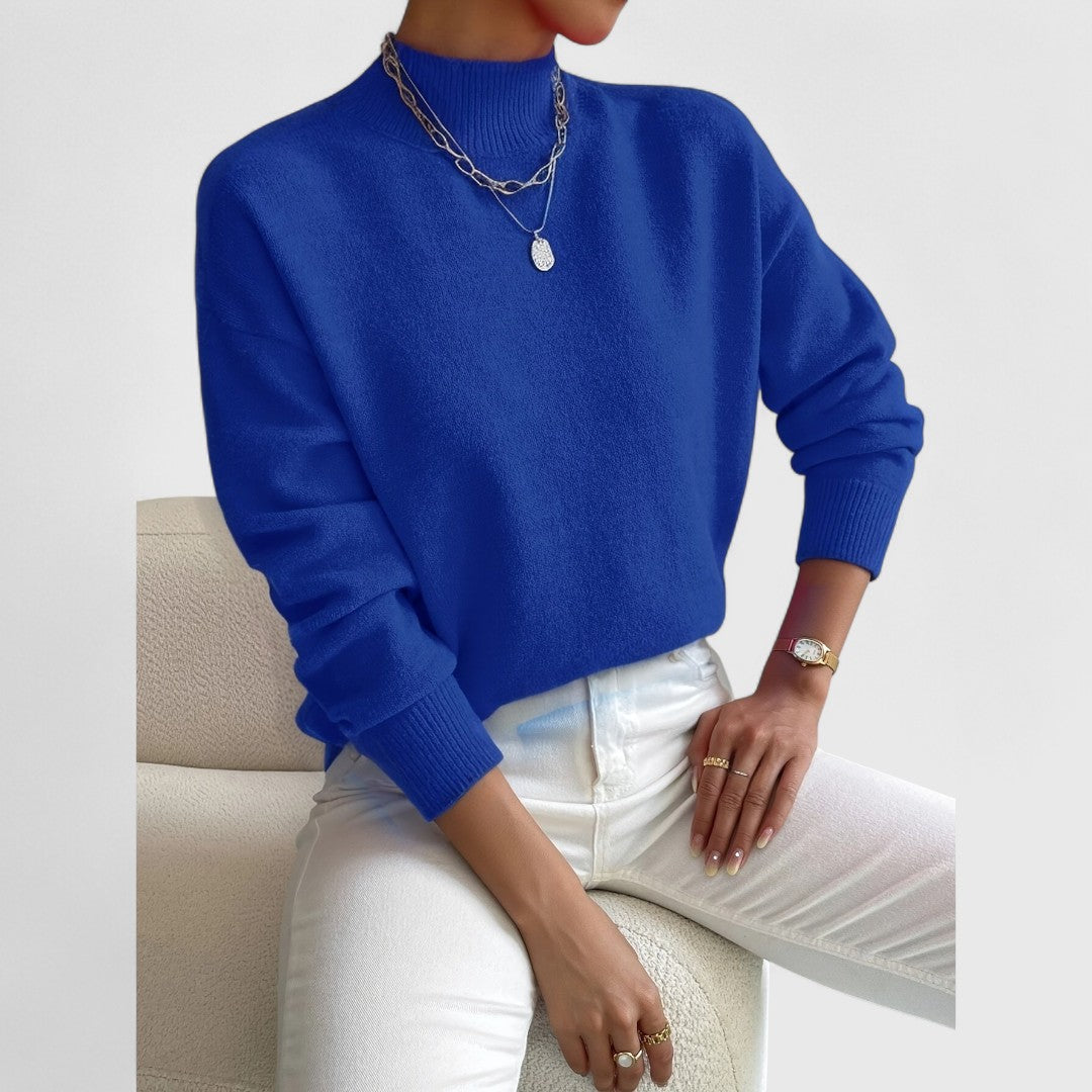 Atmungsaktive Damen Strickjacke mit Polokragen aus Baumwolle in Blau