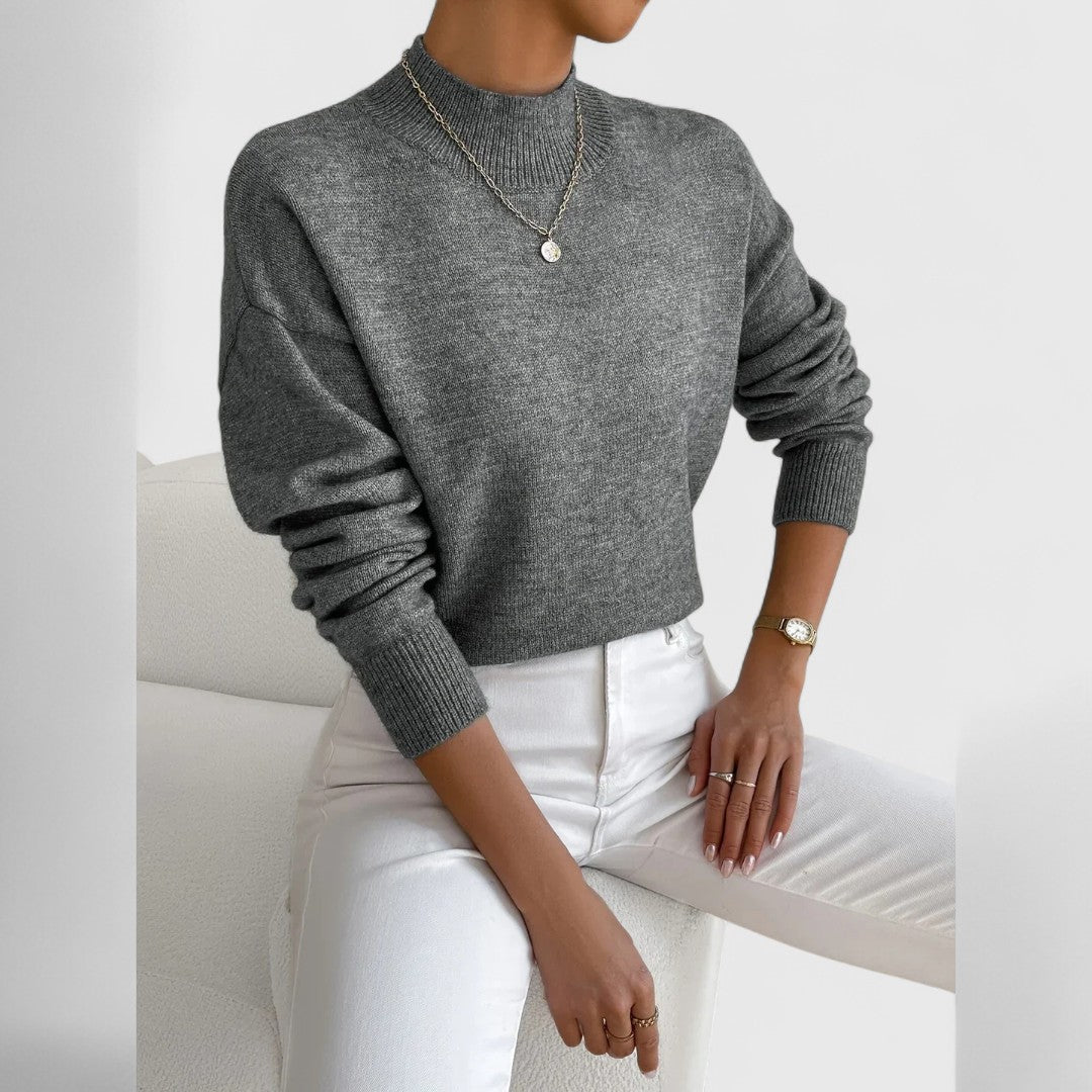 Atmungsaktive Damen Strickjacke mit Polokragen aus Baumwolle in Dunkelgrau