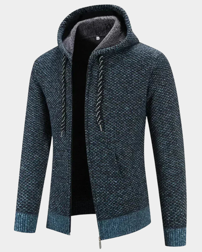 Bequemer Herren Strickpullover mit Kapuze in Blau