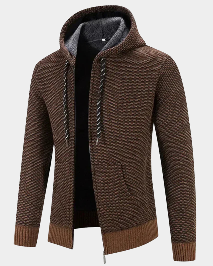 Bequemer Herren Strickpullover mit Kapuze in Braun