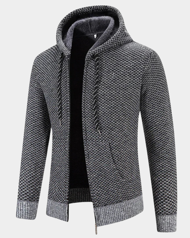 Bequemer Herren Strickpullover mit Kapuze in Grau