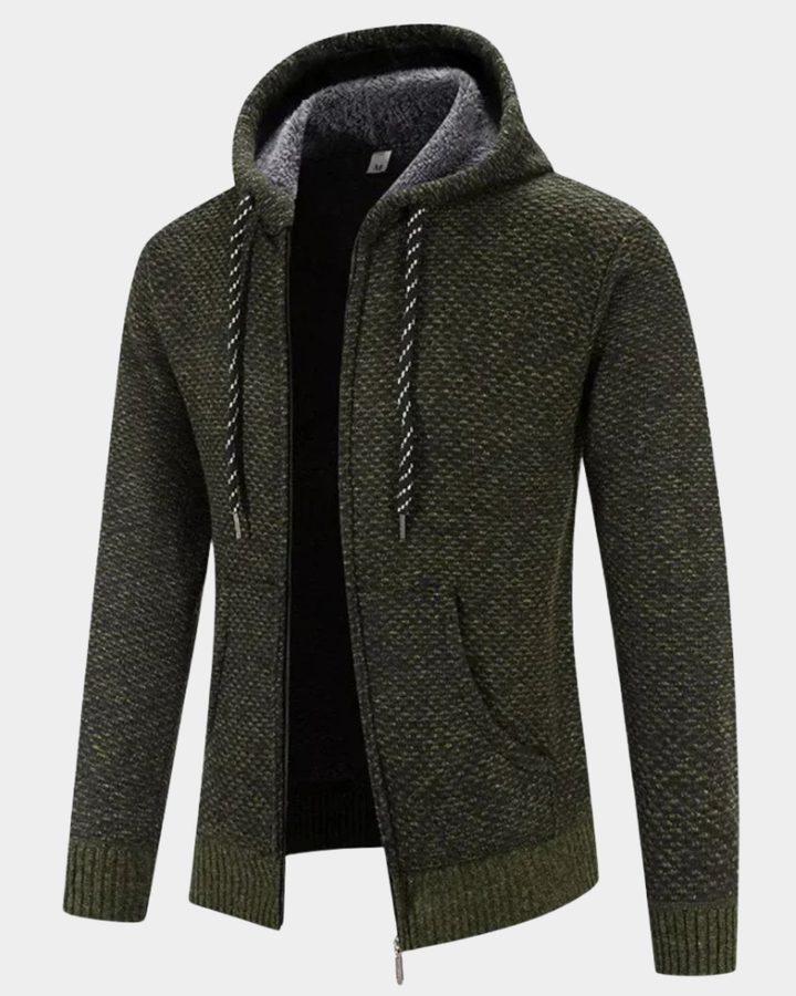 Bequemer Herren Strickpullover mit Kapuze in Grün