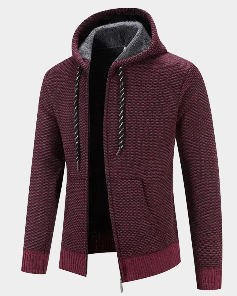 Bequemer Herren Strickpullover mit Kapuze in Rot