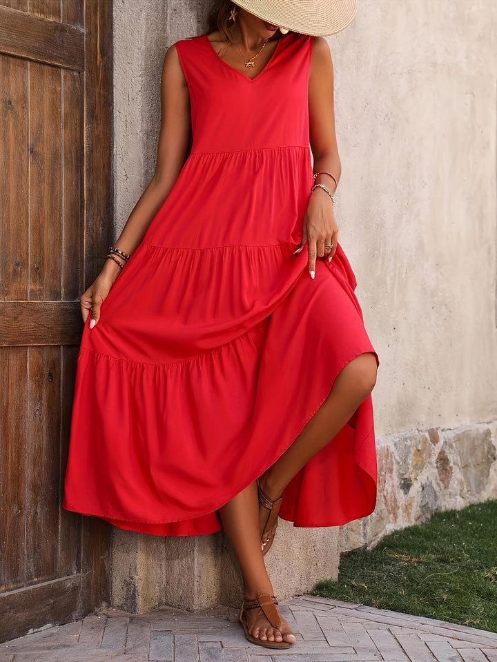Bequemes V-Ausschnitt Schichtenkleid hochzeitsgast in Rot