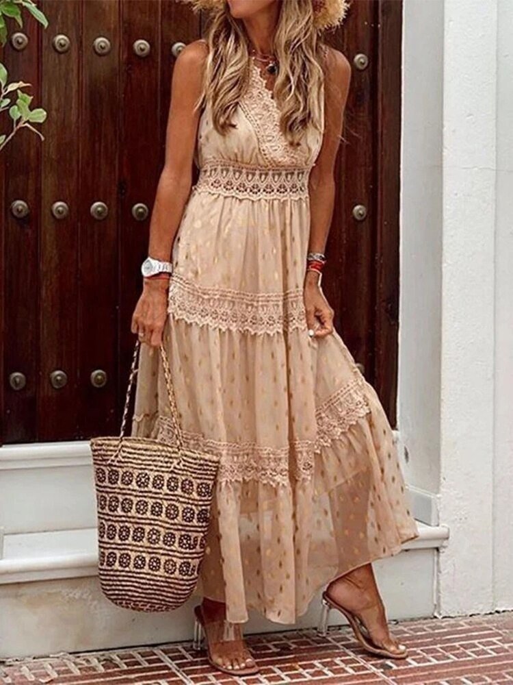 Boho Maxikleid für Hochzeitsgäste in Beige