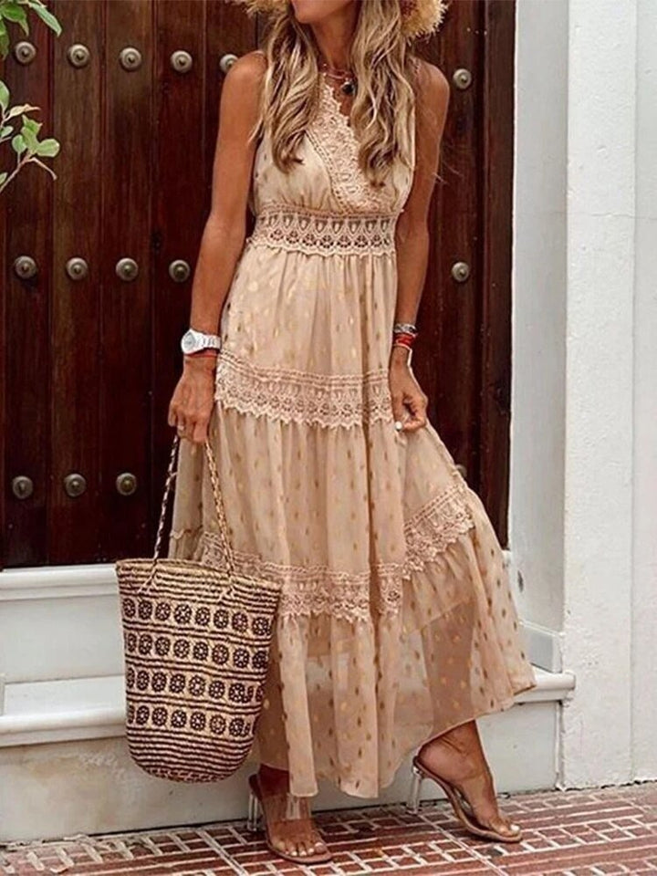 Boho Maxikleid für Hochzeitsgäste in Beige